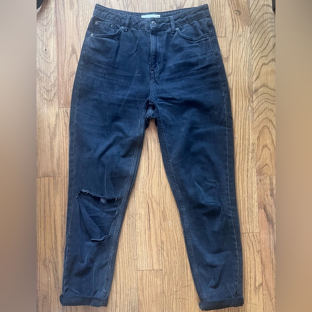 Women’s TopShop Black Distressed Mom Jeans